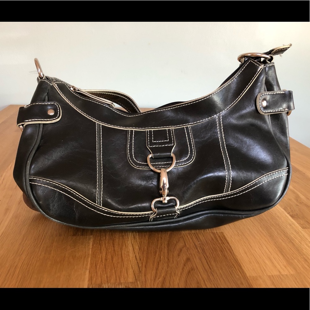 Black Emilie M. Faux Leather Shoulder Bag. Vegan.